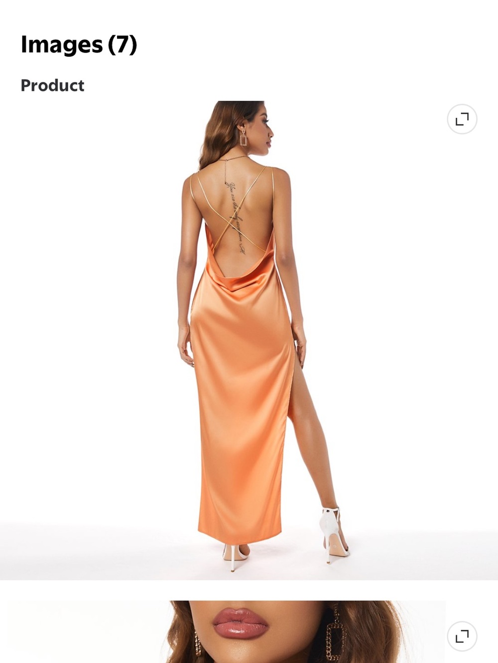Long Slit Satin Maxi Dress in Peach Orange - Picture 2 of 8
